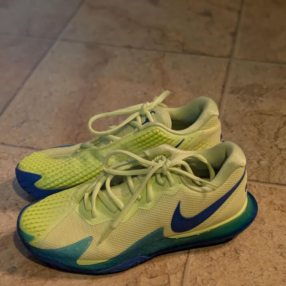 Nike Women's Zoom  Rafa Vapor Cage 4 Tennis Shoes Lime Green Blue